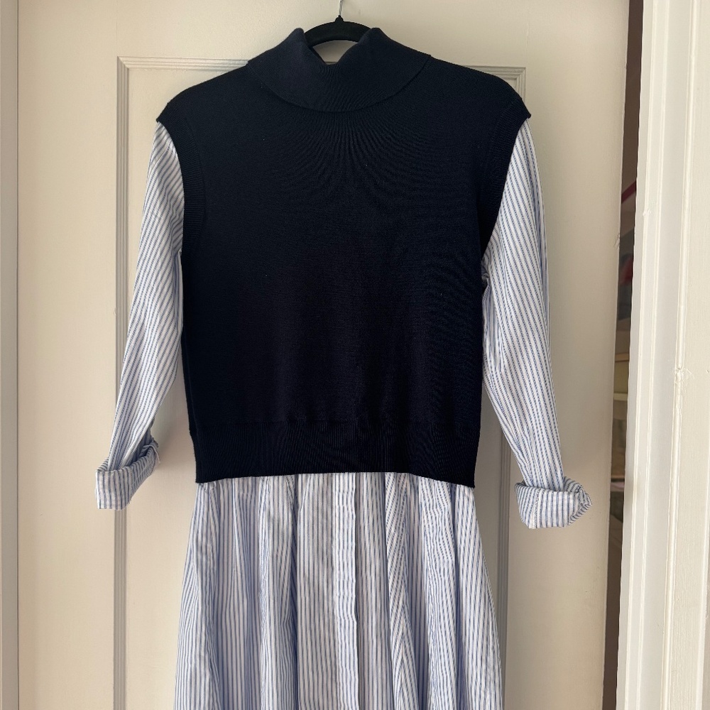 Navy Derek Lam 10 Crosby Cressida mixed media dress - NWT